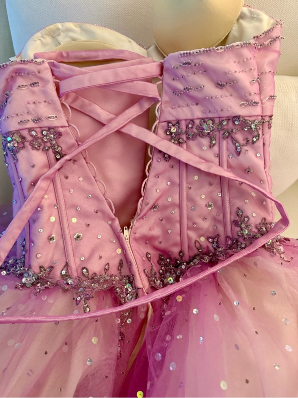 Mori Lee Strapless Pink Tulle Ball Gown with Beaded Bodice - Picture 6 of 9